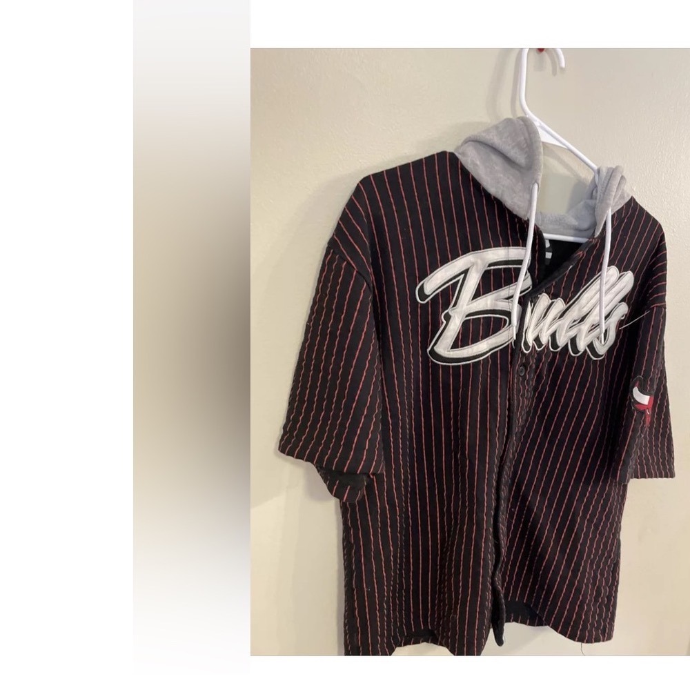 🔥Chicago Bulls 🚨Hooded Baseball Jersey Black Pinstripe Y2K Gorpcoree - Picture 3 of 4